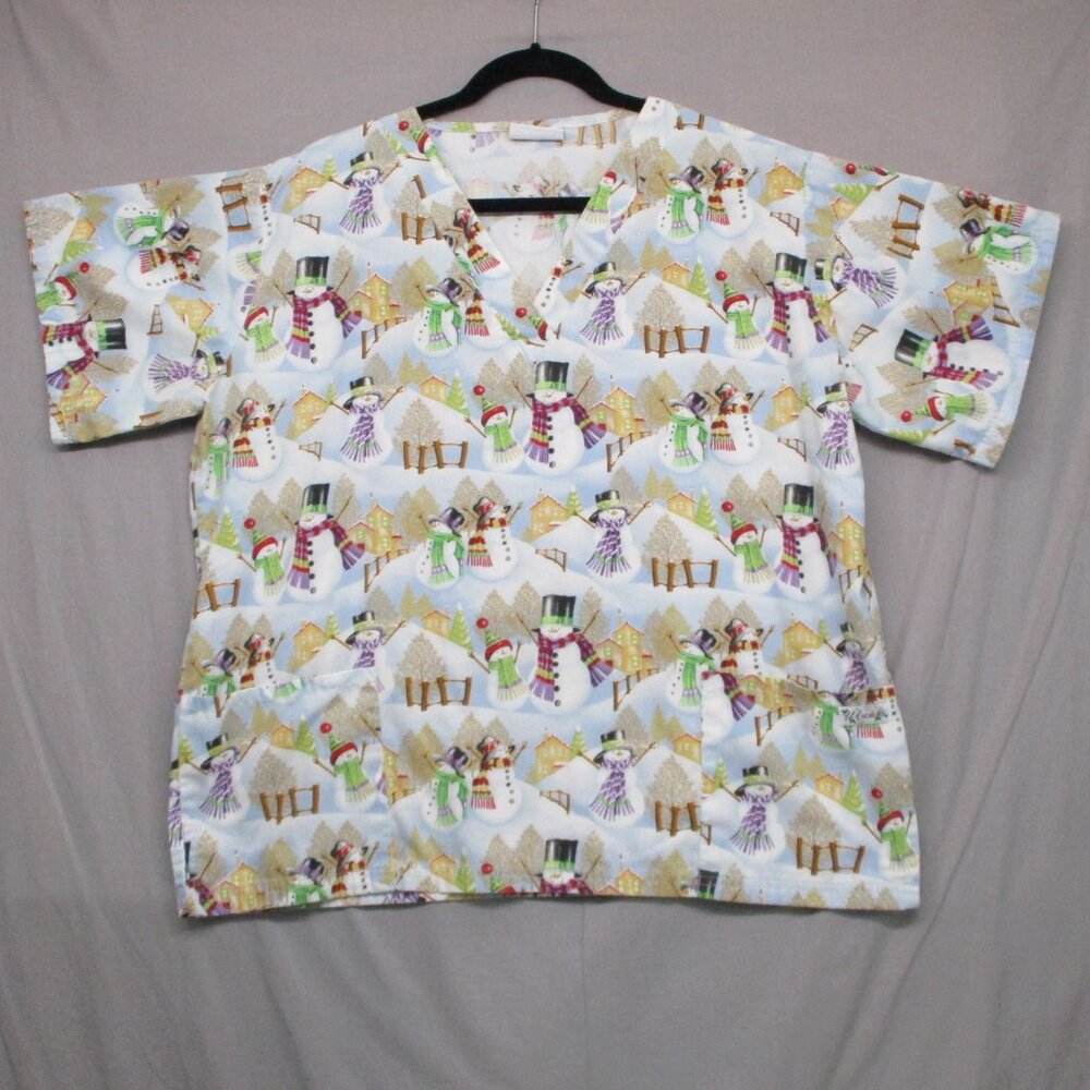 UA Scrubs Christmas Snowman Scrub Top White Women Size | L